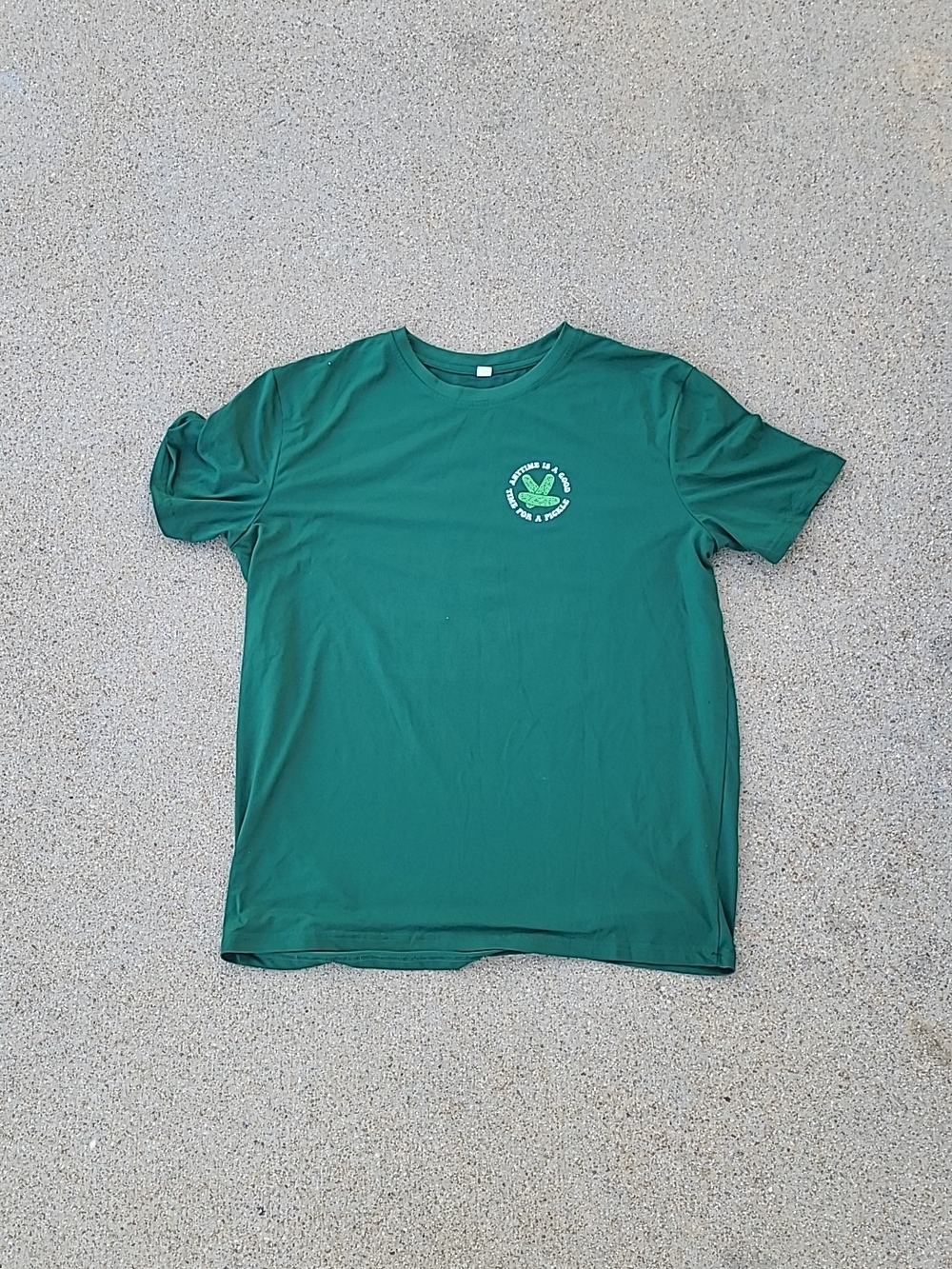 Y2K Vintage Green pickle tee with white text